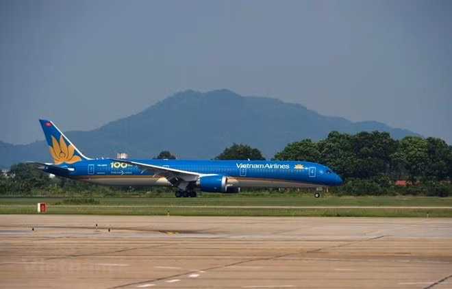 Chiếc máy bay Boeing 787-10 của hãng hàng không Vietnam Airlines. (Ảnh: Việt Hùng/Vietnam+)