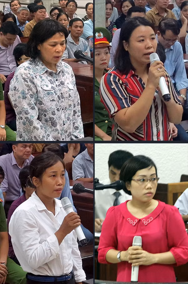 Các bị cáo (từ trái qua): Nguyễn Thị Tình, Lưu Thị Thuý, Phạm Thị Thu Hạnh, Đoàn Thanh Thuỷ.