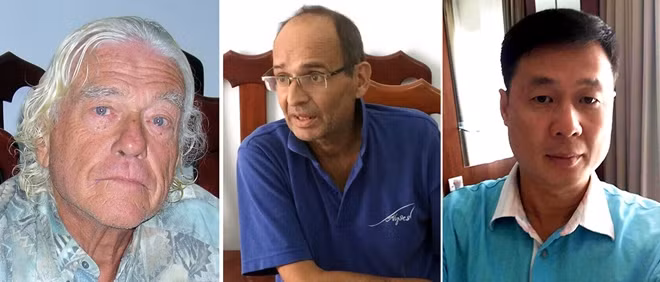 Từ trái sang: Allione Horeau Alexandre, Pelsener Didier và Yin Wen Sheng - ba đối tượng người nước ngoài trốn nã đã bị các trinh sát Phòng PC52 Công an Khánh Hòa vây bắt.