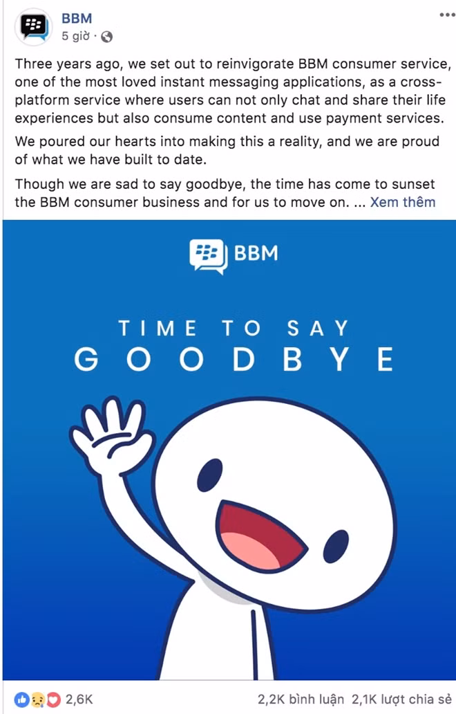 Lời chia tay của ứng dụng nhắn tin BBM.