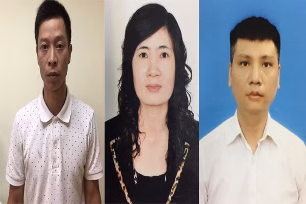 Ba đối tượng Nguyễn Anh Tuấn, Phạm Thị Hinh và Nguyễn Trọng Hùng (thứ tự từ trái sang phải) Ba đối tượng Nguyễn Anh Tuấn, Phạm Thị Hinh và Nguyễn Trọng Hùng (thứ tự từ trái sang phải)