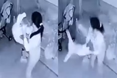 Hình ảnh bà Doan bạo hành bé Trâm Anh được camera của gia đình ghi lại. Hình ảnh bà Doan bạo hành bé Trâm Anh được camera của gia đình ghi lại.