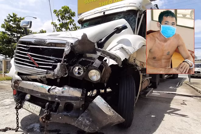 Đối tượng Vũ Đình Đức cùng xe đầu kéo gây tai nạn.