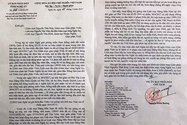 Công văn của UBND tỉnh Nghệ An nói rõ về những vi phạm pháp luật của linh mục Đặng Hữu Nam.