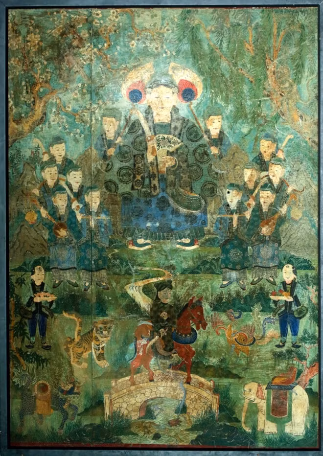 Bức tranh "Mẫu Thượng Ngàn" do Nghệ nhân ưu tú Lê Đình Nghiên vẽ.