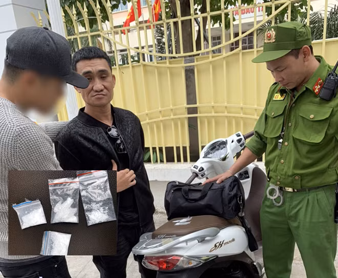 Đối tượng Nguyễn Thanh Tùng với ma túy dắt theo người.