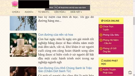 Các phòng cầu siêu, cầu an tại “chùa online”.