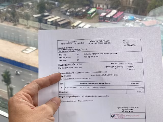 Mẫu biên lai sau khi nộp phạt trực tuyến qua Cổng thanh toán VNPT Pay