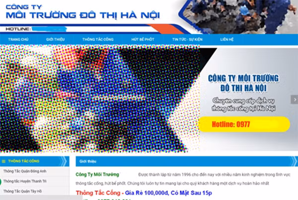Một trang Web ghi tên gây hiểu nhầm là của Công ty Môi trường Hà Nội, nhưng dưới lại đề Công ty Môi trường T.A