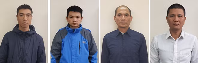 Các bị can (từ trái qua phải): Phan Doãn Giang; Đào Trọng Hiếu; Nguyễn Đức Dũng; Nguyễn Bá Giang.