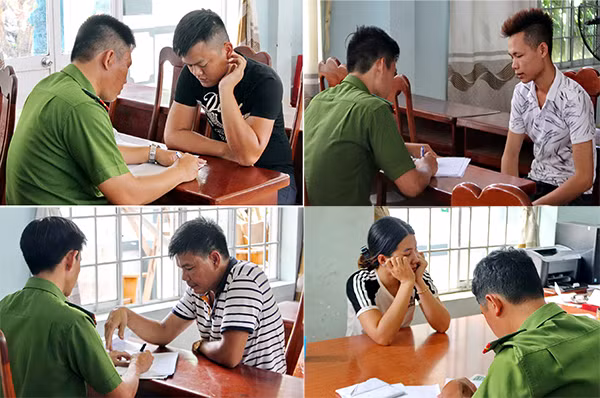 Cán bộ Công an huyện Tuy An đang thu thập thông tin từ những nhân viên mang danh nghĩa Công ty TNHH SXPT-KHCN Thiên An tổ chức sự kiện “Chăm sóc khách hàng”.