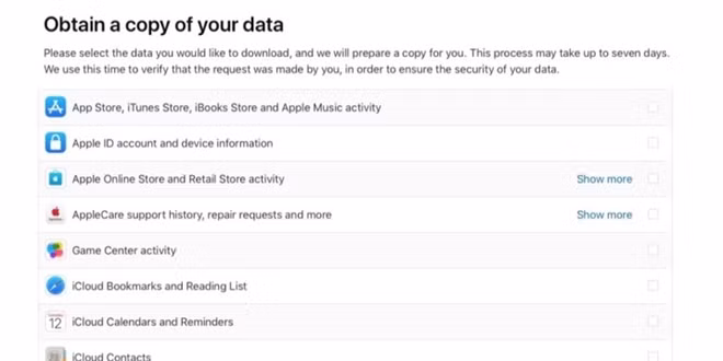 Tất cả thông tin Apple cho người dùng tải về.