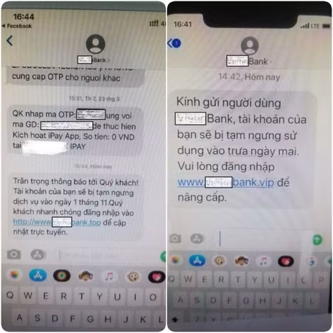 Những tin nhắn giả mạo gửi đến cho các nạn nhân.