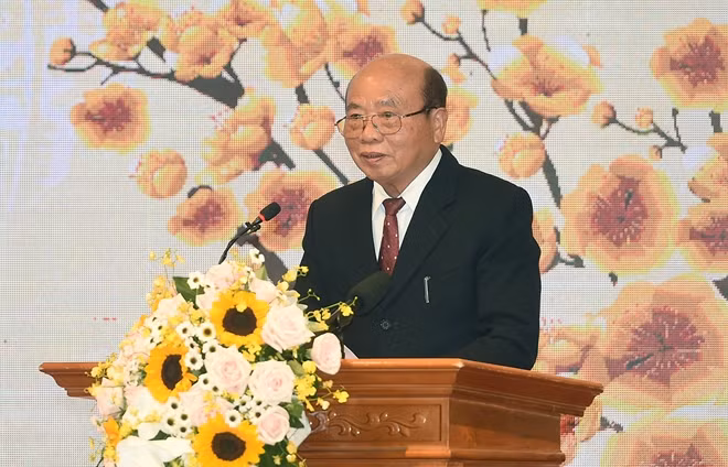 Ông Nguyễn Đăng Chất - Trưởng Ban liên lạc cán bộ hưu trí VPCP phát biểu tại buổi gặp mặt - Ảnh: VGP/Quang Hiếu