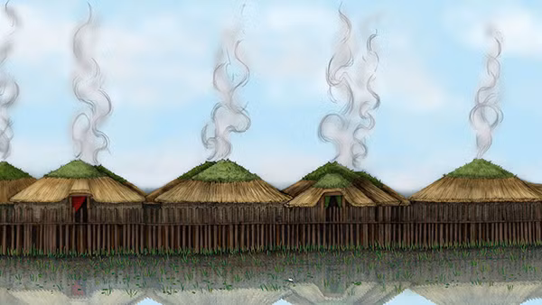Hình ảnh đồ họa dựng lại khung cảnh nhà sàn ở Must Farm.