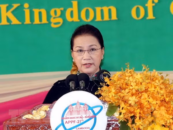 Chủ tịch Quốc hội Nguyễn Thị Kim Ngân phát biểu tại Lễ khai mạc Hội nghị lần thứ 27 Diễn đàn Nghị viện châu Á-Thái Bình Dương (APPF-27) trên cương vị là Chủ tịch APPF tiền nhiệm (APPF-26).