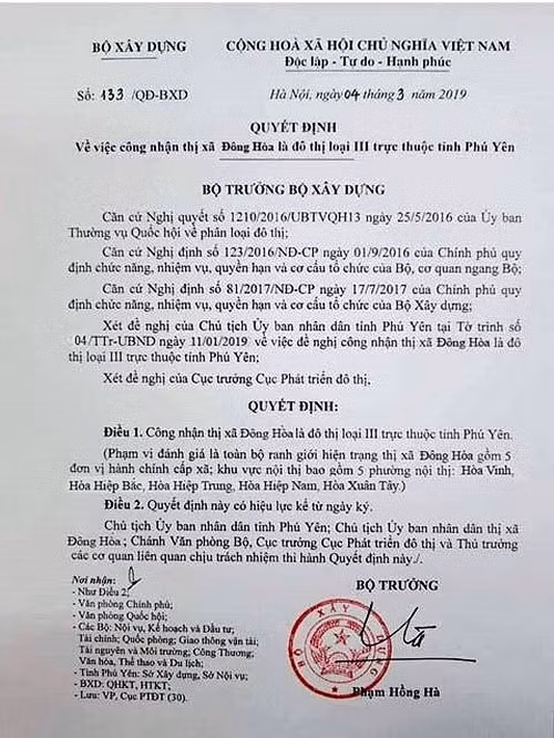 Tung quyết định giả mạo công nhận thị xã Đông Hoà để “thổi” giá đất