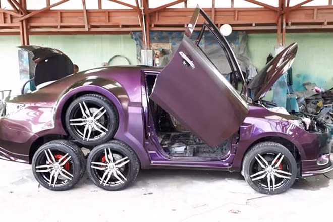 Những hình ảnh khác của chiếc Vios được độ lên 8 bánh.