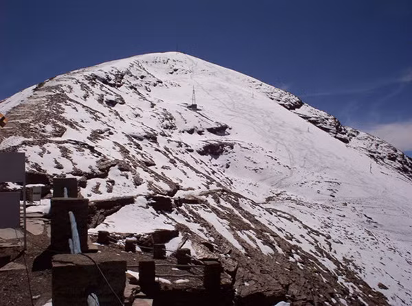 Sông băng Chacaltaya của Bolivia vào năm 2005. Khu trượt băng nổi tiếng ở độ cao 5.300 mét so với mặt nước biển này đã không còn tồn tại do hiện tượng trái đất ấm dần lên.