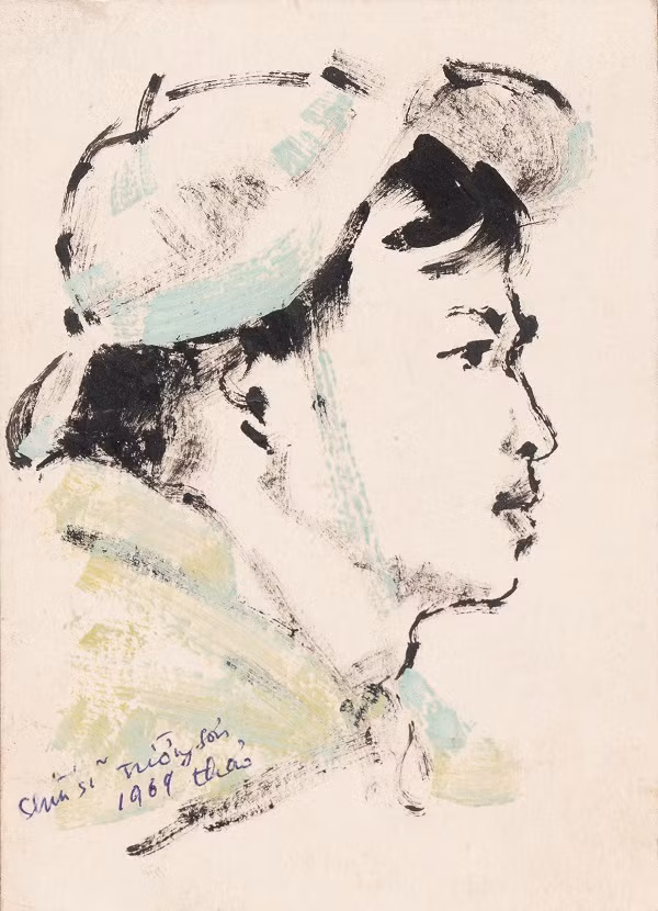 Chiến sỹ Trường Sơn 3, 1969 - Màu nước trên giấy, 13,5 x 10 cm – Họa sĩ Chu Thảo.