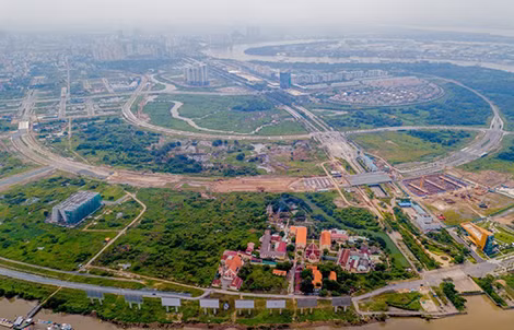 Toàn cảnh khu đô thị mới Thủ Thiêm nhìn từ trên cao.
