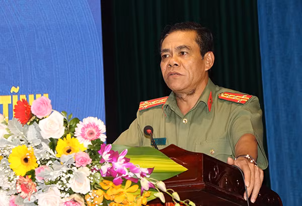 Đại tá Võ Trọng Hải, Giám đốc Công an tỉnh Hà Tĩnh phát biểu tại buổi làm việc.