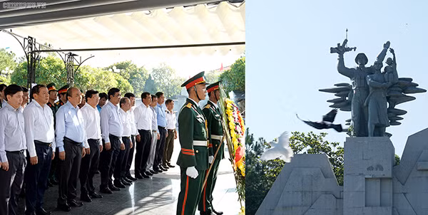 Thủ tướng Nguyễn Xuân Phúc, Phó Thủ tướng Trịnh Đình Dũng thăm và dâng hương tại Nghĩa trang Liệt sĩ quốc gia Đường 9.