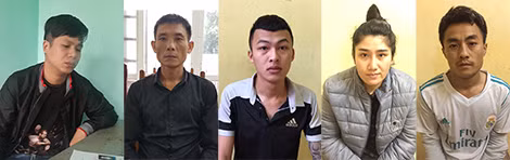 Đối tượng Nguyễn Giang Huy và Các đối tượng chân rết của ổ nhóm tín dụng đen vừa bị bắt giữ.