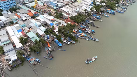 Xã đảo Thạnh An nhìn từ trên cao.