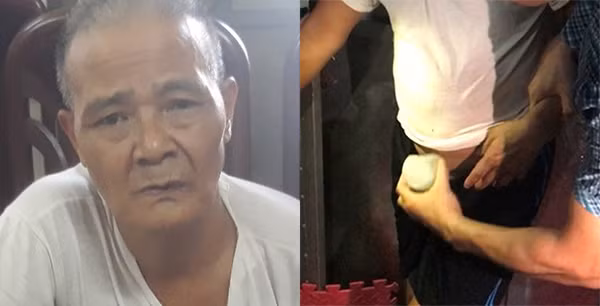 Nguyễn Đức Quảng và cục heroin giấu trong quần.