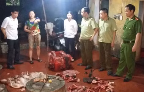 Số thịt lợn chết thu giữ tại cơ sở của bà Nụ.