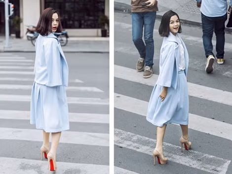 Ngoài ra Phạm Quỳnh Anh cũng chọn cho mình chiếc áo khoác dạ nhẹ nhàng để sải bước chiều cuối tuần trong thời tiết chớm đông.