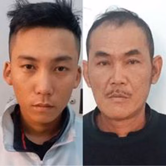Đối tượng Hồ Văn Đại cùng cha vợ Huỳnh Tấn Hùng sau khi bị bắt quả tang về hành vi trộm cắp tài sản