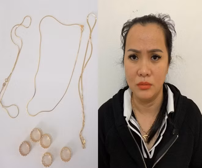 Trần Diệu Hằng và số nữ trang bằng vàng giả mua ở chợ để nhằm mục đích đánh trao vàng thật