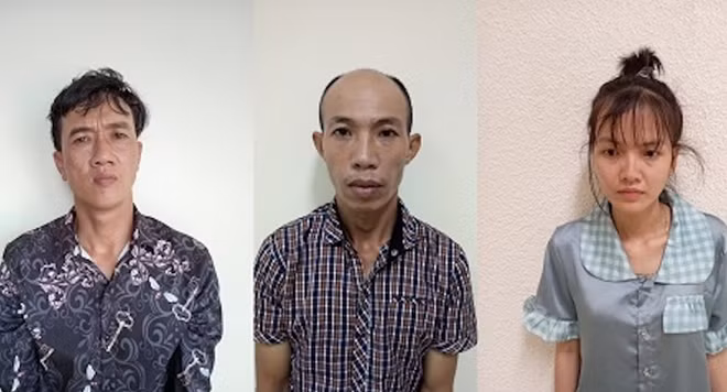 Bùi Trọng Vinh, Nguyễn Văn Út và Nguyễn Thị Tú Anh tại cơ quan điều tra (từ trái sang phải).