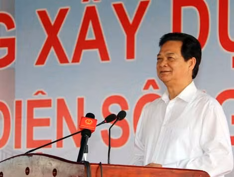 Thủ tướng Nguyễn Tấn Dũng phát biểu chỉ đạo tại lễ khởi công Nhà máy Nhiệt điện Sông Hậu 1.