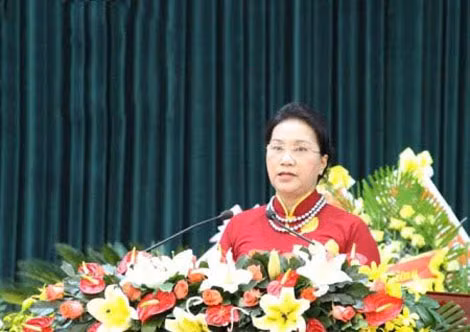 Đồng chí Nguyễn Thị Kim Ngân phát biểu chỉ đạo tại Đại hội.