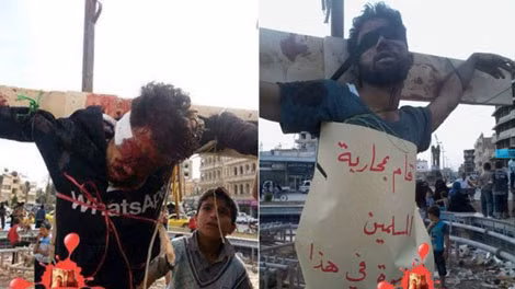 Hình ảnh người dân Raqqa bị IS đóng đinh. Hình ảnh người dân Raqqa bị IS đóng đinh.