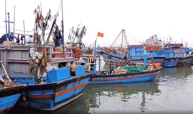 Tàu cá ngư dân Khánh Hòa về cảng Hòn Rớ, xã Phước Đồng, TP Nha Trang để neo đậu tránh bão. Ảnh : Hữu Toàn