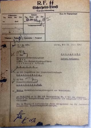 Bức điện tín báo giờ khởi hành của chuyến tàu 55 ngày 23/6/1943.