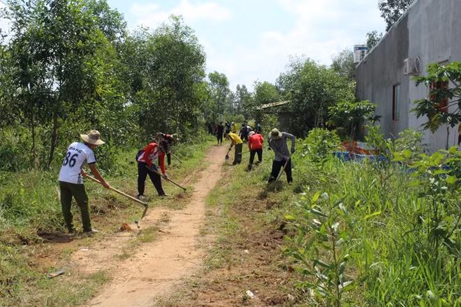 Giúp dân phát quang, khai thông cống rãnh trên các tuyến đường trong ấp, xã