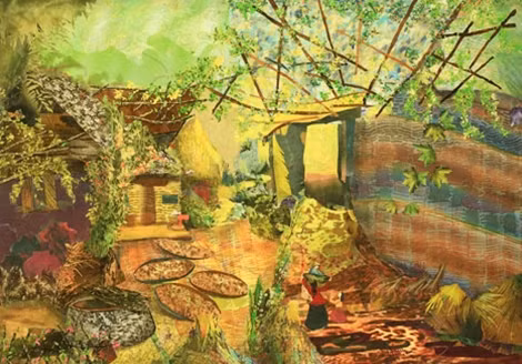 Tác phẩm tranh vải "Quê ngoại" của họa sĩ Trần Thanh Thục.