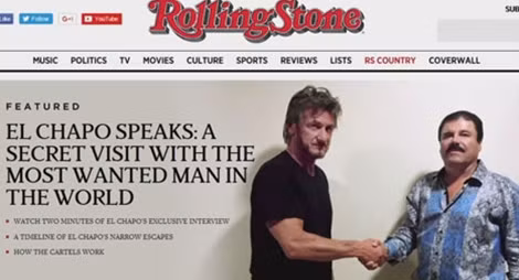 Tạp chí Rolling Stones đăng tải ảnh chụp Sean Penn và El Chapo cùng bài phỏng vấn độc quyền được thực hiện tại rừng già Mexico. (Ảnh: ABC7).