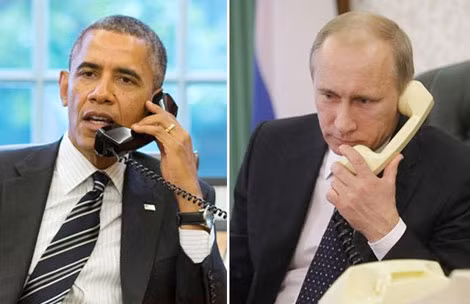 Tổng thống Hoa Kỳ Obama (trái) đã gọi điện cám ơn Tổng thống Nga Putin vì đóng vài trò quan trọng trong đàm phán hạt nhân Iran.
