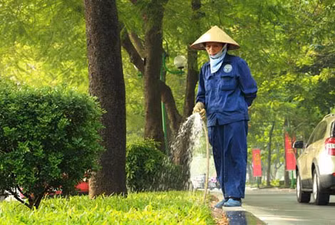 Như những ngày thường nhật, các chị lao công luôn có mặt từ sáng sớm để quét rác, thu gom rác và chăm sóc những hàng cây trên các tuyến phố để Hà Nội luôn sạch đẹp.