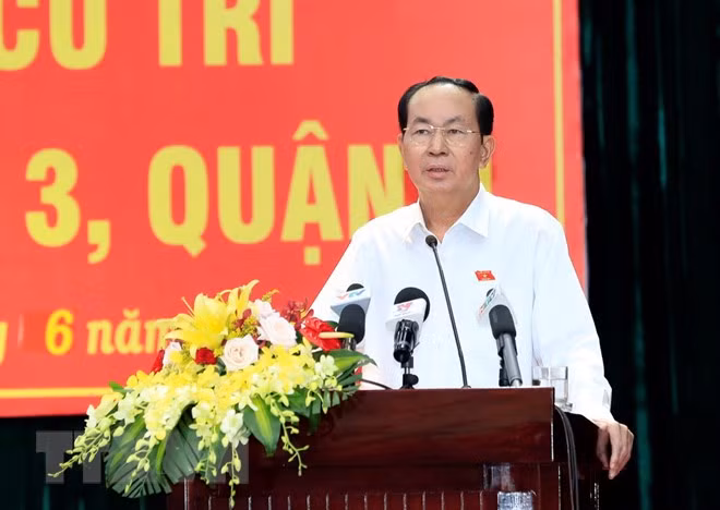 Chủ tịch nước Trần Đại Quang trong buổi tiếp xúc cử tri. (Ảnh: Nhan Sáng/TTXVN).