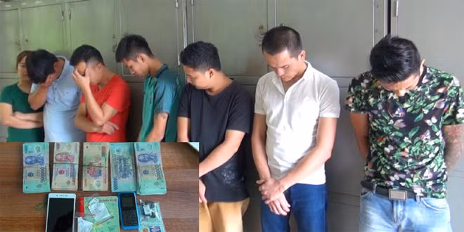 Các đối tượng và tang vật trong đường dây đánh bạc.
