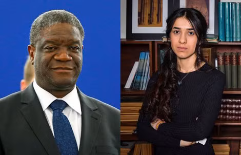 Bác sĩ Denis Mukwege (trái) và nhà hoạt động nhân quyền Nadia Murad - Hai chủ nhân của giải Nobel Hòa bình 2018. (ảnh: AFP).