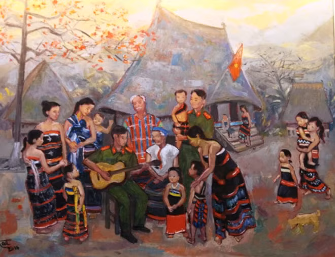 Tranh "Tình quân dân", tác giả Nguyễn Thị Hòa. Tranh "Tình quân dân", tác giả Nguyễn Thị Hòa.