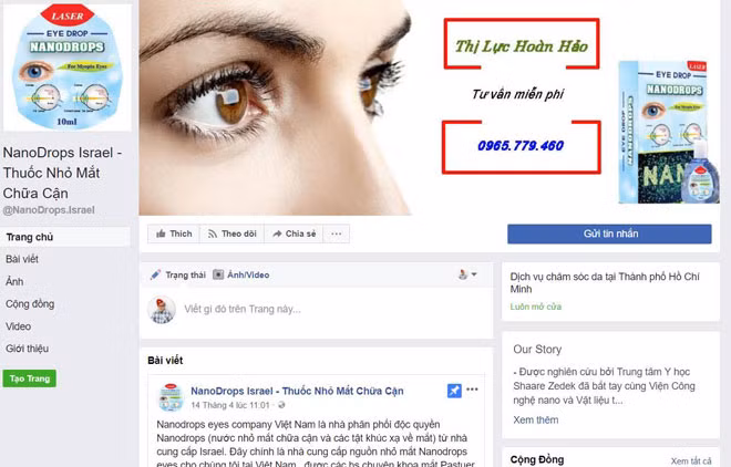 Fanpage đăng tải những nội dung không đúng về thuốc Nanodrops.